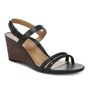 Vionic 'Emmy' Women's 8M Lizard Orthotic Comfort Sandal Black Leather Wedge